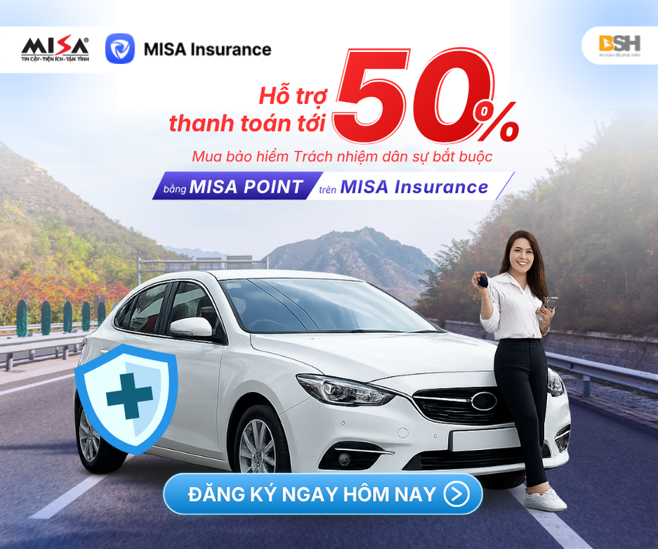 MISA Point hỗ trợ thanh toán lên tới 50% cho gói bảo hiểm TNDS trên nền tảng MISA Insurance