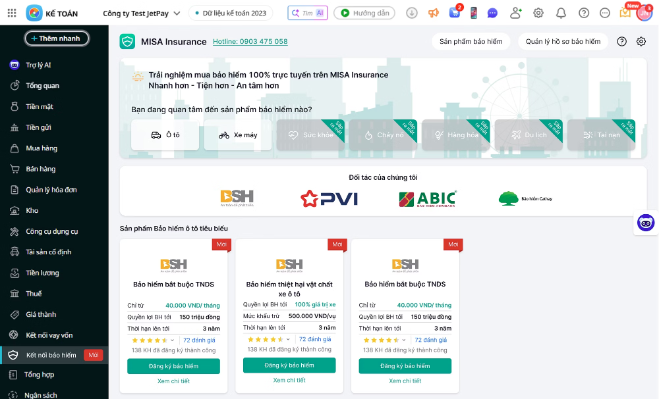 Khách hàng cũng có thể truy cập tab "Kết nối bảo hiểm" trên các phần mềm thuộc hệ sinh thái MISA để mua bảo hiểm bằng điểm MISA POINT