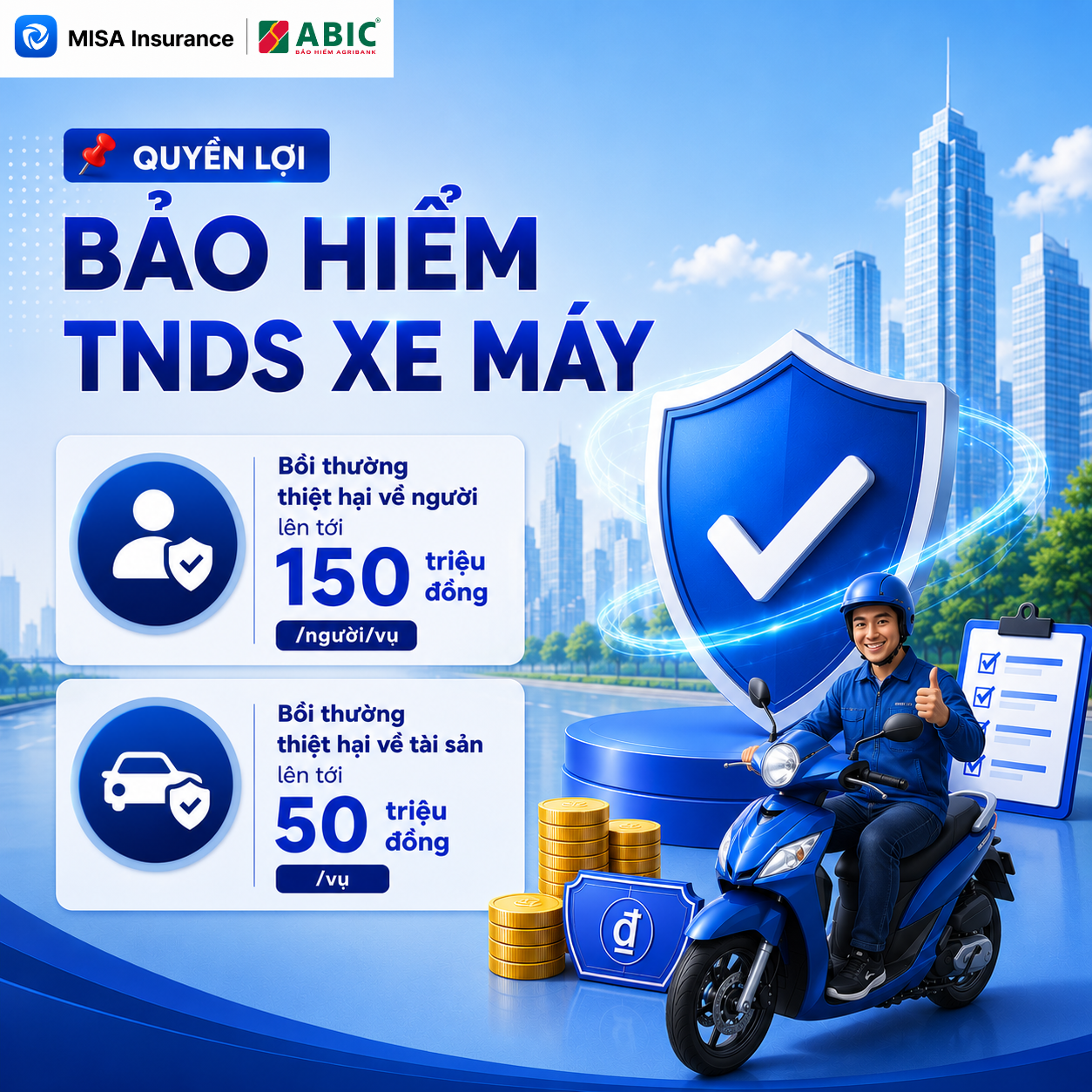 Quyền lợi bảo hiểm TNDS xe máy ABIC trên MISA Insurance